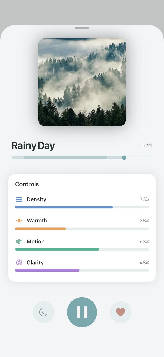 Stillroom app screenshot showing mood selection and visual atmosphere.